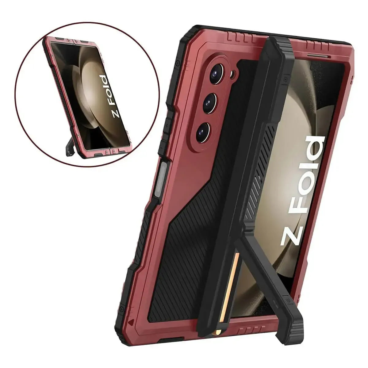 Buy Classic Full Body Metal Armor Phone Case, with Screen Protector, Heavy Duty Defender Shockproof Case - TANK at Caseles-Samsung Galaxy Z Fold 6, Taddeo-Black