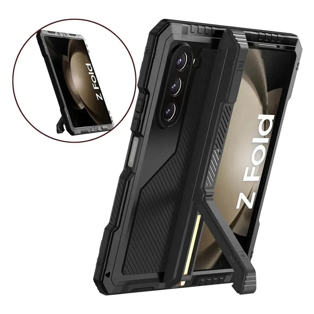 Buy Classic Full Body Metal Armor Phone Case, with Screen Protector, Heavy Duty Defender Shockproof Case - TANK at Caseles-Samsung Galaxy Z Fold 6, Taddeo-Black