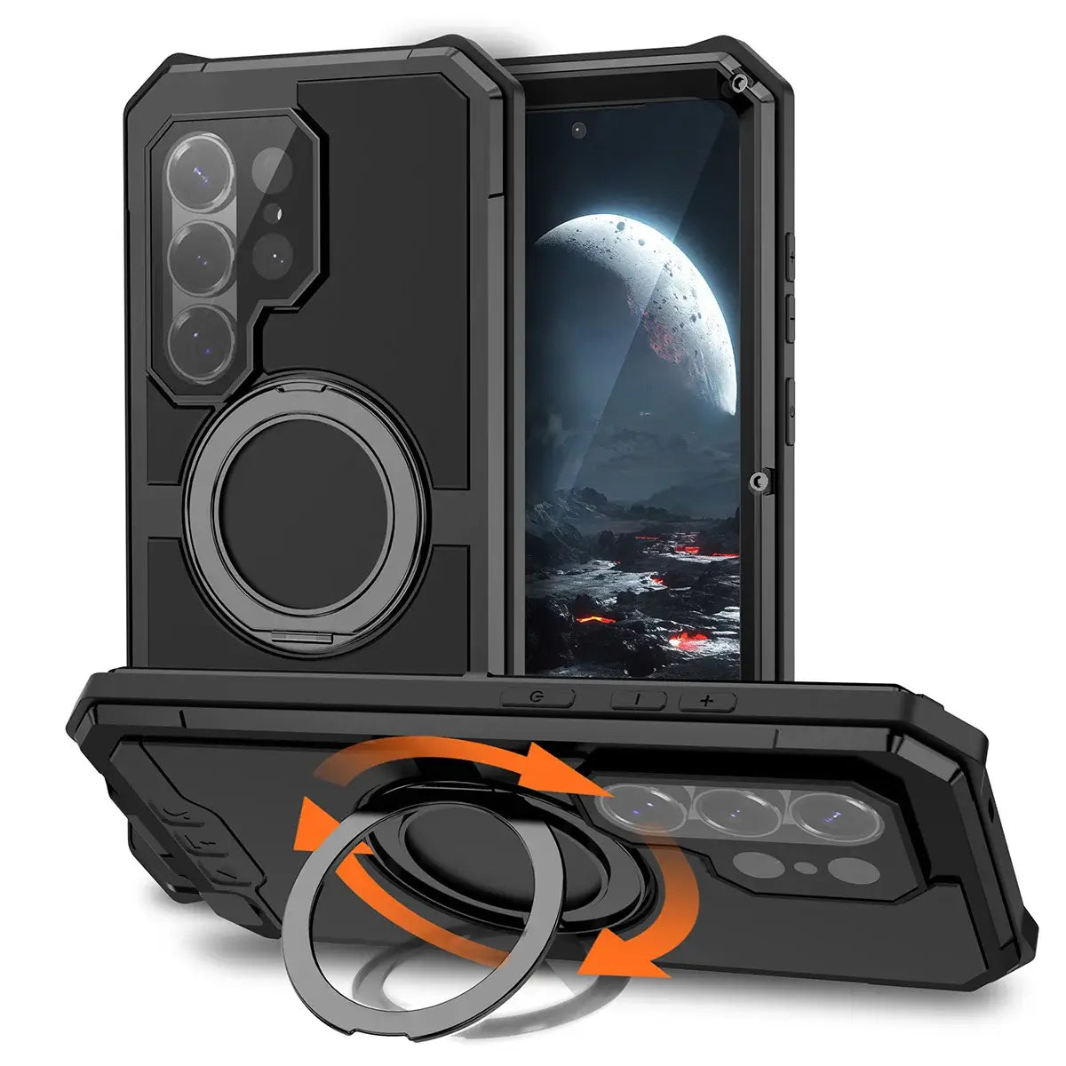 Buy 360° Rotating Magnetic Kickstand Case, Galaxy S26 Full-Body Armor, Integrated Lens Guard & Wireless Charging - TITAN at Caseles-Samsung Galaxy S26 Ultra, Black