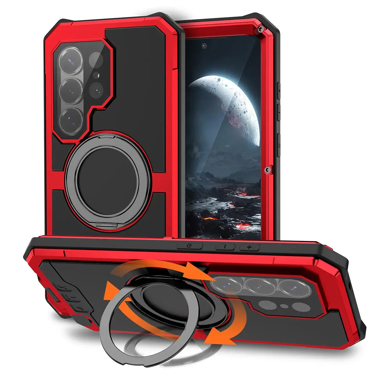 Buy 360° Rotating Magnetic Kickstand Case, Galaxy S26 Full-Body Armor, Integrated Lens Guard & Wireless Charging - TITAN at Caseles-Samsung Galaxy S26 Ultra, Red